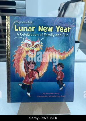 Un libro per bambini sul Capodanno lunare visualizzato in una finestra di libreria. Foto Stock