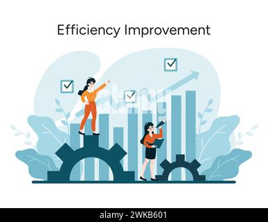 Concetto di miglioramento dell'efficienza. Ottimizzazione dinamica dei processi e crescita della produttività nelle operazioni aziendali. Illustrazione vettoriale piatta Illustrazione Vettoriale