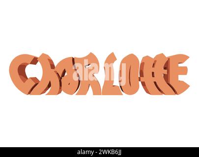 Rappresentazione 3D Typography Graffiti Logo Symbol Word Charlotte adatto per l'uso su magliette di abbigliamento, collane di gioielli, souvenir di compleanno, impegni, Illustrazione Vettoriale
