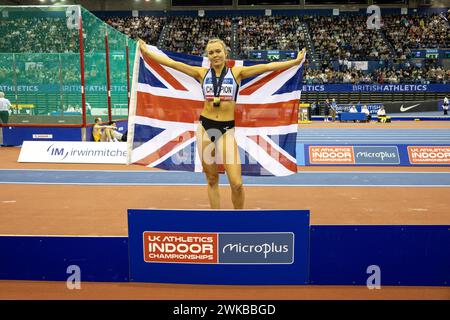 Birmingham, 18 febbraio 2024, HULLAND Lily Triple Jump Women Podium Pictures, crediti: Aaron Badkin/Alamy Live News Foto Stock