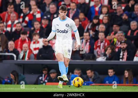 Bilbao, Spagna. 19 febbraio 2024. Valery Fernandez del Girona FC in azione durante la partita LaLiga EA Sports tra Athletic Club e Girona FC allo stadio San Mames il 19 febbraio 2024 a Bilbao, Spagna. Crediti: Cesar Ortiz Gonzalez/Alamy Live News Foto Stock