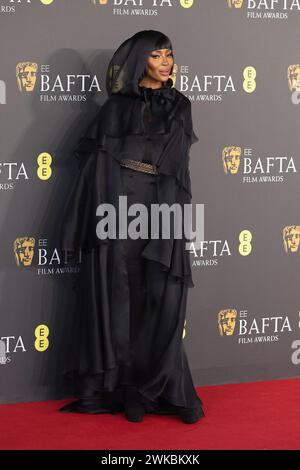 Londra, Regno Unito. 18 febbraio 2024. Naomi Campbell partecipa al 77°, EE BAFTA Film Awards, Arrivals, 2024 al Royal Festival Hall di Londra, Regno Unito. Credito: S.A.M./Alamy Live News Foto Stock