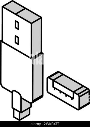 immagine vettoriale dell'icona isometrica di tipo a usb Illustrazione Vettoriale