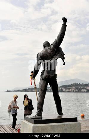 Memoriale a Freddie Mercury, 1946, 1991, sul Quai de la Rouvenaz, Montreux, Canton Vaud, Svizzera Foto Stock