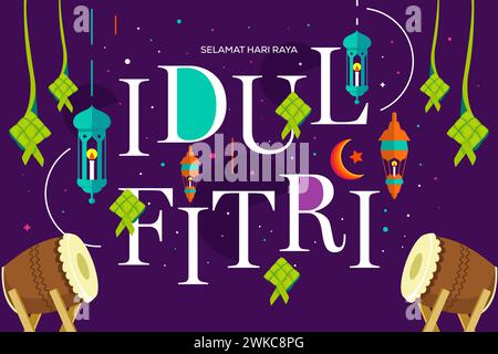 illustrazione di sfondo hari raya idul fitri con design piatto Illustrazione Vettoriale