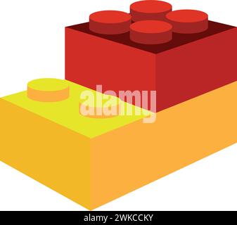 Icona a colori a blocchi LEGO o a forma di vettore piatto per applicazioni e siti Web di giocattoli. Blocchi e piastrelle isometrici in plastica Illustrazione Vettoriale
