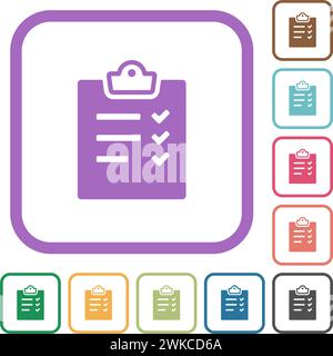 L'elenco attività consente di alternare icone semplici con cornici quadrate arrotondate a colori su sfondo bianco Illustrazione Vettoriale