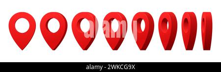Sprite animata del gioco, punto di rotazione per la mappa, animazione vettoriale. Foglio di sprite animato con pin di posizione rosso per localizzare la posizione, navigare sulla posizione o punto di destinazione Illustrazione Vettoriale