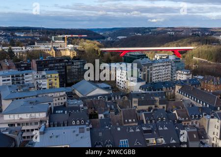 Lussemburgo. 17 febbraio 2024. Una foto aerea scattata il 17 febbraio 2024 mostra una vista del Lussemburgo. Crediti: Meng Dingbo/Xinhua/Alamy Live News Foto Stock