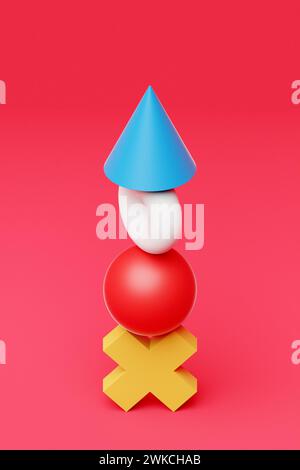 Piramide multicolore di varie figure di bilanciamento, rendering 3D. Foto Stock