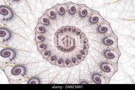 Spirali che disegnano spirale su bianco, sfondo astratto generato dal computer, rendering 3D. Foto Stock