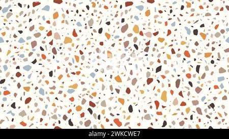 Mosaico terrazzo, pavimento in marmo terazzo, texture terazo fondo senza cuciture. Motivo vettoriale di piastrelle di terrazzo con struttura astratta in pietra, sfondo colorato di quarzo, granito e frammenti di vetro Illustrazione Vettoriale