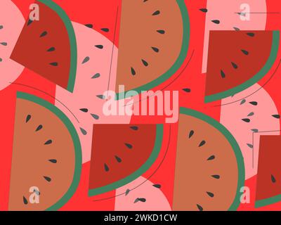 illustrazione grafica motivo di sfondo simbolo icona senza cuciture sfondo logo di frutta anguria tagliata a fette Illustrazione Vettoriale