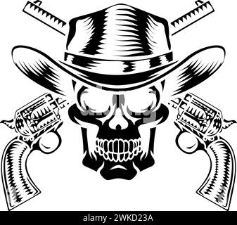 Cowboy Hat Pistols Skull Pirate Cross Bones Illustrazione Vettoriale