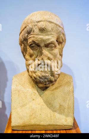 Capo di Sofocle (tragedie greche 496 a.C. – 406 a.C.) - copia romana di un originale greco della fine del IV secolo a.C., inizio III secolo a.C., marmo pentelico - Museo di Scultura Antica Giovanni Barracco, Roma, Italia Foto Stock