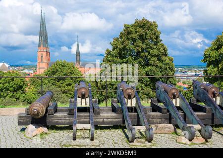 Vista della cattedrale di Uppsala dal castello di Uppsala, Uppsala, Svezia Foto Stock