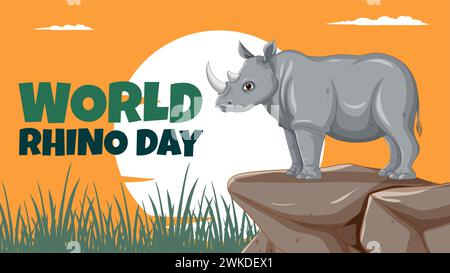 Illustrazione vettoriale di un rinoceronte per la giornata mondiale del rinoceronte Illustrazione Vettoriale