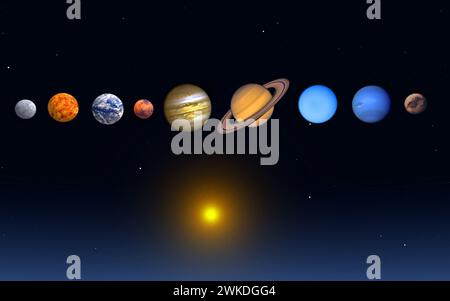 Il sistema solare Suns, incluso il pianeta Plutone Foto Stock