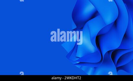 Movimento del tessuto morbido blu ondulato astratto in presenza di vento. Panno satinato morbido. illustrazione di rendering 3d. Foto Stock