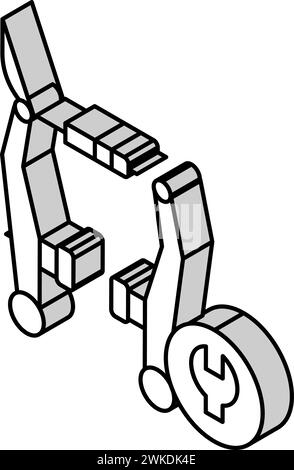 illustrazione vettoriale icona isometrica per la pulizia e la regolazione delle pastiglie dei freni delle biciclette Illustrazione Vettoriale