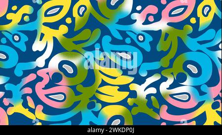 disegno a mano decorato multicolore ornamentale tracciato su tutto lo sfondo base motivo a ripetizione trama geometrica bordo etnico tribale Illustrazione Vettoriale