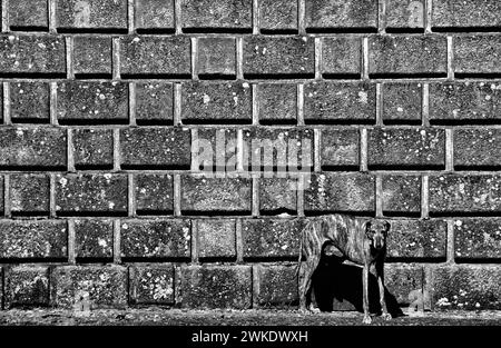 Cane guardiano di fronte a un castello Foto Stock