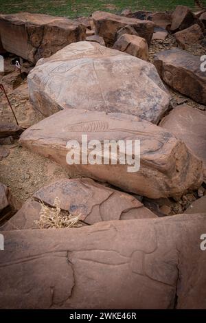 Petroglifo, yacimiento rupestre de Aït Ouazik, finales del Neolítico, Marruecos, Africa. Foto Stock