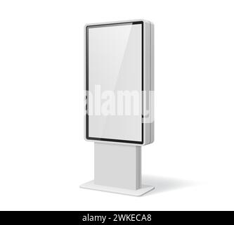 Mockup per espositori con pubblicità leggera o piedistallo per lightbox con cornice in vetro, vettore 3D isolato. Espositore per pubblicità all'aperto o espositore light box mock-up per cartelloni pubblicitari, annunci POS o schermi informativi promozionali Illustrazione Vettoriale