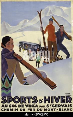 Sports d'hiver au col de Voza par St Gervais. Museo: COLLEZIONE PRIVATA. Autore: ROGER BRODERS. Foto Stock