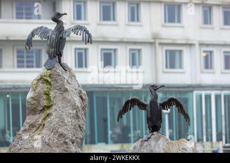 Scultura dei cormorani, Morecambe Foto Stock