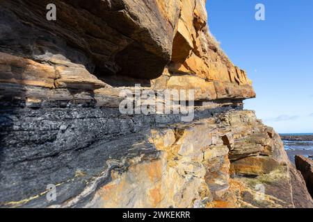 Giacimento di carbone esposto nelle scogliere vicino a Elie Fife, Scozia Foto Stock