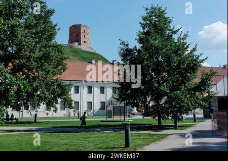 © Jan Schmidt-Whitley/le Pictorium/MAXPPP - Vilnius 19/02/2024 Jan Schmidt-Whitley/le Pictorium - 19/02/2024 - lituanie/les pays baltes/Vilnius - Tour de Gediminas a Vilnius avec en Premier plan, le musee National de Vilnius. La tour est le dernier vestige du chateau de Vilnius. Gediminas est le fondateur de Trakai et de Vilnius, et l'un des Plus celebres souverains de l'ancienne Lituanie.il a vecu de 1275 a 1341 et a regne sur le Grand-Duche de Lituanie pendant 25 ANS. - Valeurs Actuelles out, no jdd, jdd out, RUSSIA OUT, NO RUSSIA #norussia/19/02/2024 - lituania/paesi baltici Foto Stock