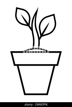 Sprout con le foglie in pentola. Illustrazione dell'agricoltura, della coltivazione e della piantagione. Illustrazione Vettoriale