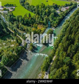 Idyllisches Oberallgäu am Iller-Ursprung bei Oberstdorf im Sommer Spätsommerliche Stimmung nahe Oberstdorf am Ursprung der Iller Oberstdorf Iller-Ursp Foto Stock