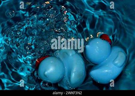 Superficie dell'acqua irrequieta dopo cadute e anatre galleggianti. Foto Stock