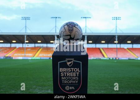 Blackpool, Regno Unito. 20 febbraio 2024. Il Bristol Street Motors Trophy match ball davanti al Bristol Street Motors Trophy semifinale Blackpool vs Peterborough United a Bloomfield Road, Blackpool, Regno Unito, 20 febbraio 2024 (foto di Gareth Evans/News Images) a Blackpool, Regno Unito, il 20/2/2024. (Foto di Gareth Evans/News Images/Sipa USA) credito: SIPA USA/Alamy Live News Foto Stock