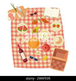 set da picnic, cibo, barbecue, cestino da picnic, cibo all'aperto. illustrazione vettoriale molto cibo Illustrazione Vettoriale