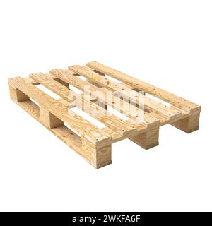 Immagine di alta qualità di un nuovo pallet in legno, isolato su sfondo bianco puro con dettagli chiari. rendering 3d. Foto Stock