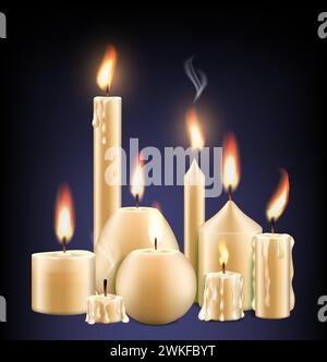 Candele con fuoco acceso e cera di fusione Illustrazione Vettoriale