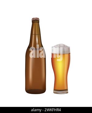 Bottiglia di birra e bicchiere intero, vettoriale Illustrazione Vettoriale