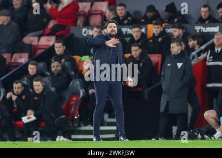 Southampton, Regno Unito. 20 febbraio 2024. Southampton Manager Russell Martin gesti durante il Southampton FC vs Hull City FC al St.Mary's Stadium, Southampton, Inghilterra, Regno Unito il 20 febbraio 2024 Credit: Every Second Media/Alamy Live News Foto Stock