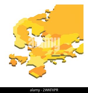 Mappa politica isometrica dell'Europa. Mappa colorata vuota su sfondo bianco. Illustrazione vettoriale 3D. Illustrazione Vettoriale