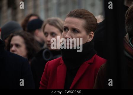 Il primo ministro danese mette Frederiksen dei socialdemocratici durante la manifestazione intitolata fermare la guerra della Russia contro l'Ucraina, che si è svolta di fronte all'ambasciata russa a Copenaghen. Venerdì 24 febbraio 2023 Copenaghen Ambasciata russa Danimarca Copyright: XKristianxTuxenxLadegaardxBergx IMG 4320 Foto Stock