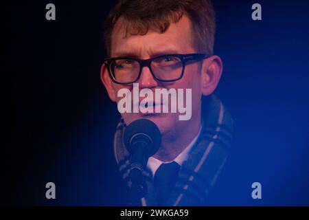 Troels Lund Poulsen di Venstre durante la manifestazione intitolata Stop Russia's War contro l'Ucraina che si è svolta di fronte all'ambasciata russa a Copenaghen. Venerdì 24 febbraio 2023 Copenaghen Ambasciata russa Danimarca Copyright: XKristianxTuxenxLadegaardxBergx IMG 4358 Foto Stock