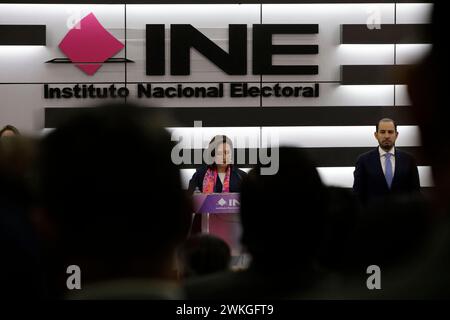 Città del Messico, Messico. 20 febbraio 2024. 20 febbraio 2024, città del Messico, Messico: Xochitl Galvez Ruiz, parla durante la sua registrazione come candidato presidenziale del Messico all'Istituto Nazionale elettorale. Il 20 febbraio 2024 a città del Messico, Messico (foto di Luis Barron/Eyepix Group/Sipa USA) credito: SIPA USA/Alamy Live News Foto Stock