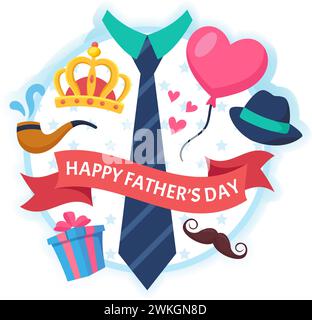 Happy Fathers Day Vector Illustration con padre e suo figlio o sua figlia che giocano insieme in Flat Kids Cartoon background Design Illustrazione Vettoriale