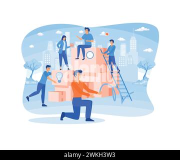 Assistente online al lavoro. Persone alla ricerca di nuove idee e soluzioni, collaborazioni in azienda, brainstorming, collaborazione. vettoriale piatto moderno Illustrazione Vettoriale