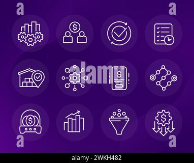 icone di gestione aziendale, set di vettori di linea Illustrazione Vettoriale
