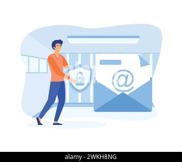 Concetto di crittografia e-mail. Protezione dei dati Internet, sistema di sicurezza delle risorse aziendali. illustrazione moderna vettoriale piatta Illustrazione Vettoriale