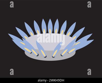 Bruciatore a gas con fiamma blu. Illustrazione vettoriale su sfondo nero. Illustrazione Vettoriale